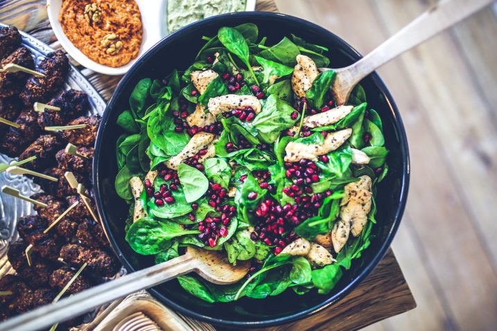 Bowl of spinach and chicken salad
