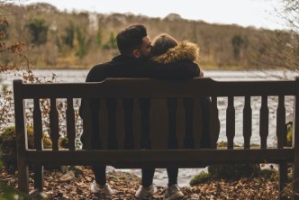Couple in love on bench